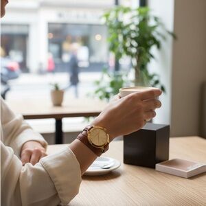Michael Kors Gold-Tone Watch with Brown Leather Wrap Strap